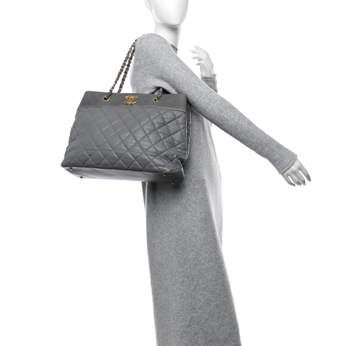 Calfskin Quilted Large Soft Elegance Tote Grey