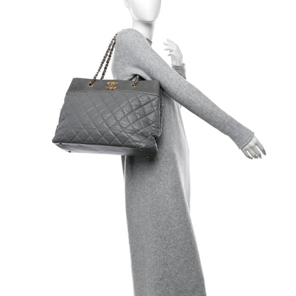Chanel Calfskin Quilted Large Soft Elegance Tote Grey 2 of 12