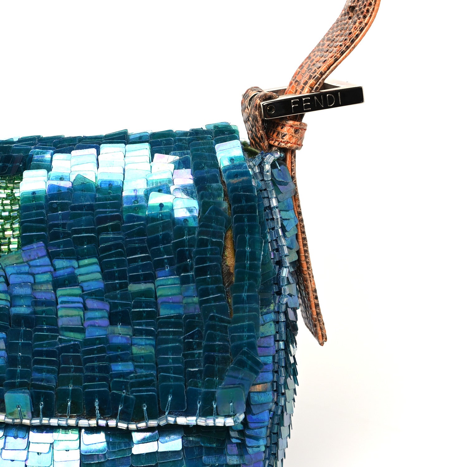 Fendi Sequin Beaded Lizard Baguette Verde Arancio 11 of 11