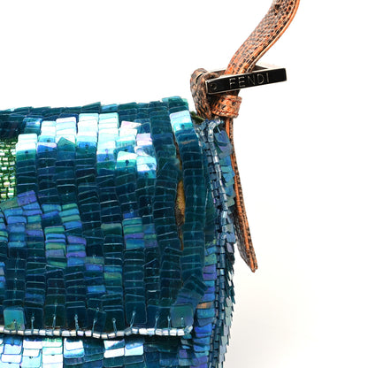 Fendi Sequin Beaded Lizard Baguette Verde Arancio 11 of 11
