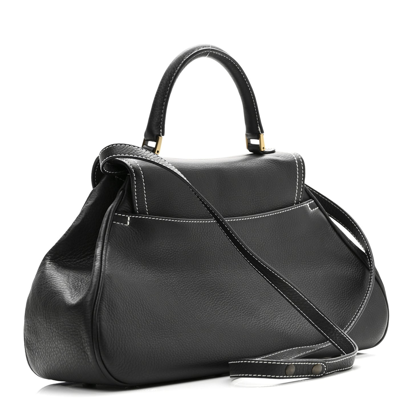 Calfskin Saddle Top Handle Satchel Black