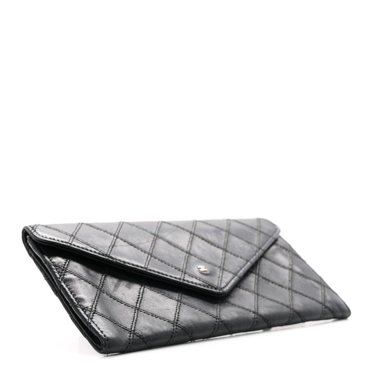 Chanel Lambskin Diamond Stitched Envelope Long Flap Wallet Black 4 of 8