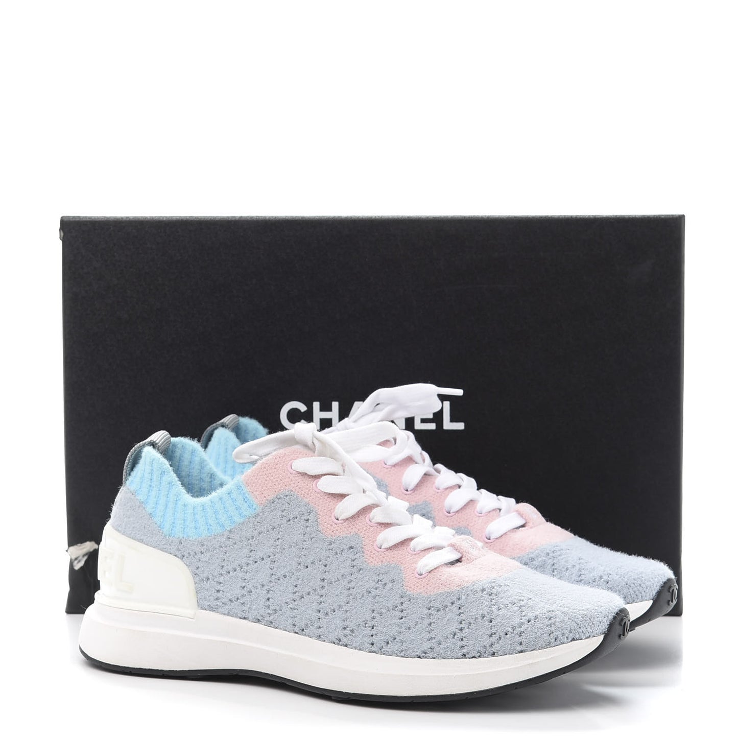 Mixed Fabrics Knit Sneakers 39.5 Grey Pink Blue