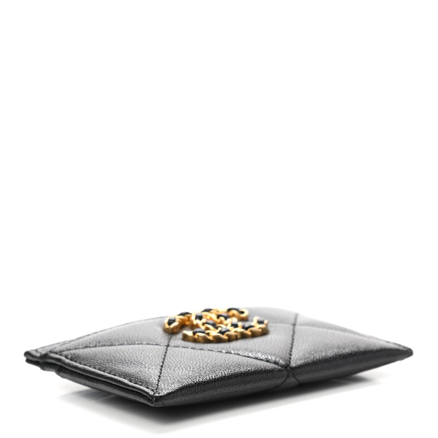 Shiny Goatskin Quilted Chanel 19 Card Holder Black