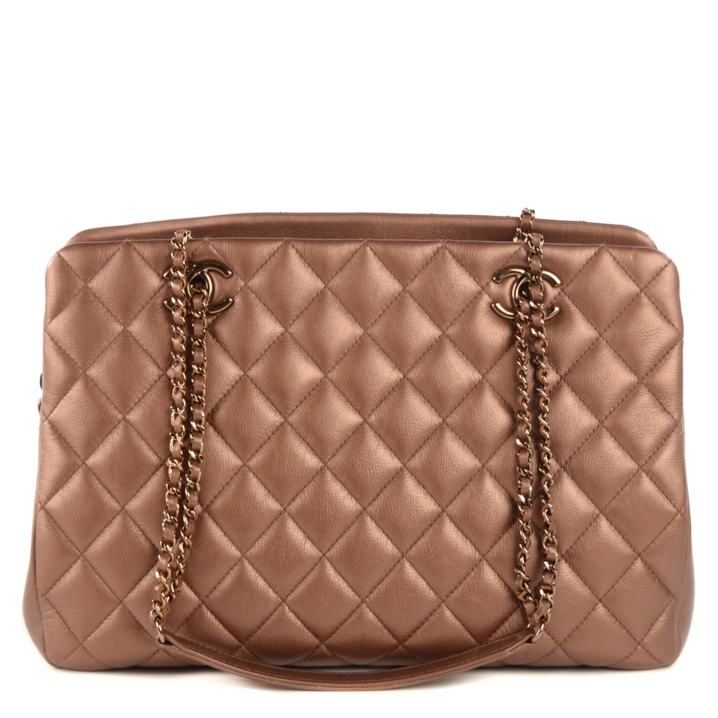 Iridescent Goatskin Quilted Small CC Eyelet Tote Copper