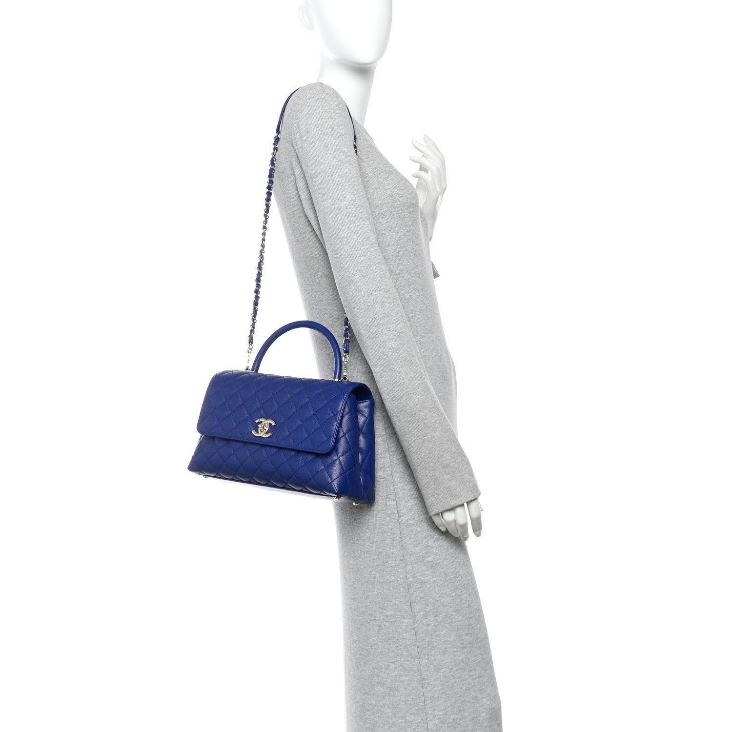 Chanel Caviar Quilted Small Coco Handle Flap Blue 2 of 12