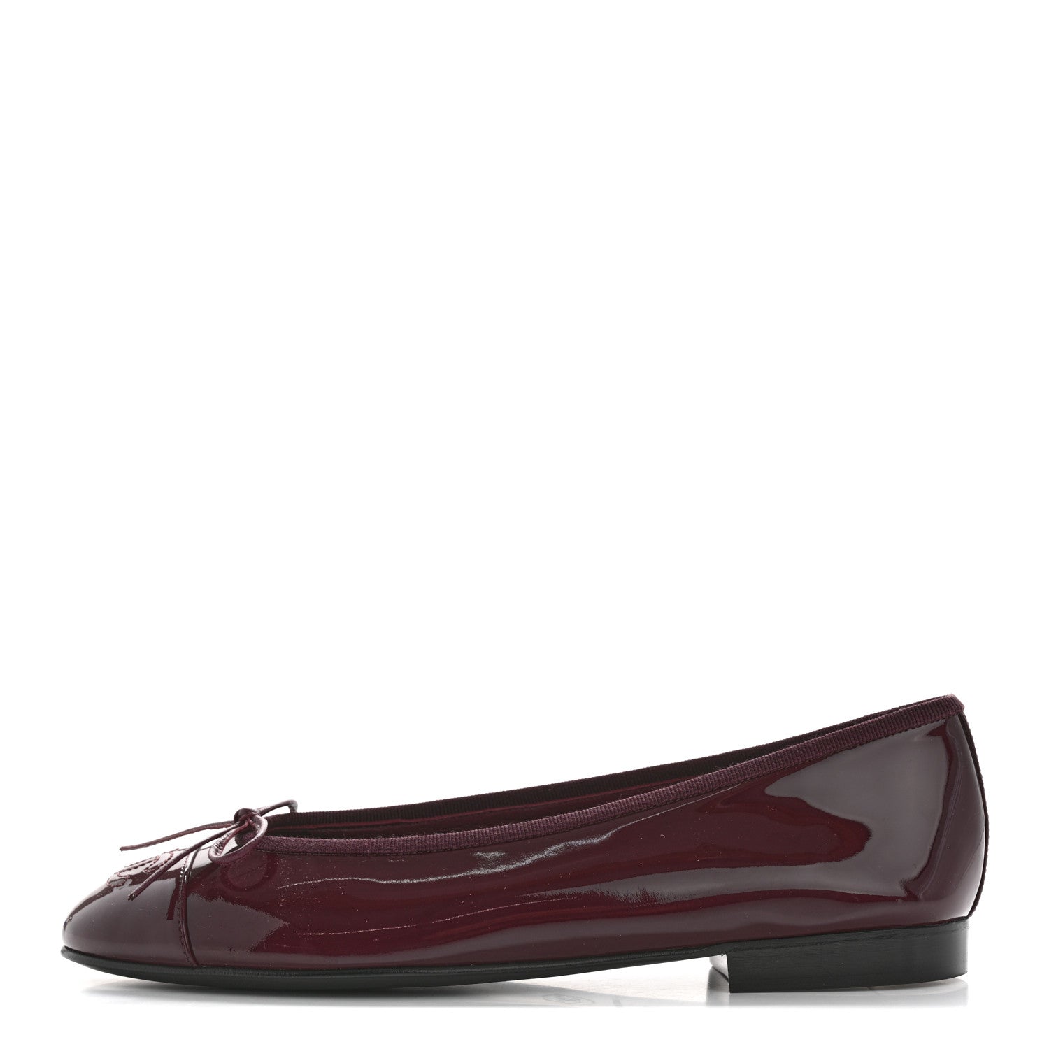 Chanel Patent Cap Toe Ballerina Flats 38 Prune 1 of 10