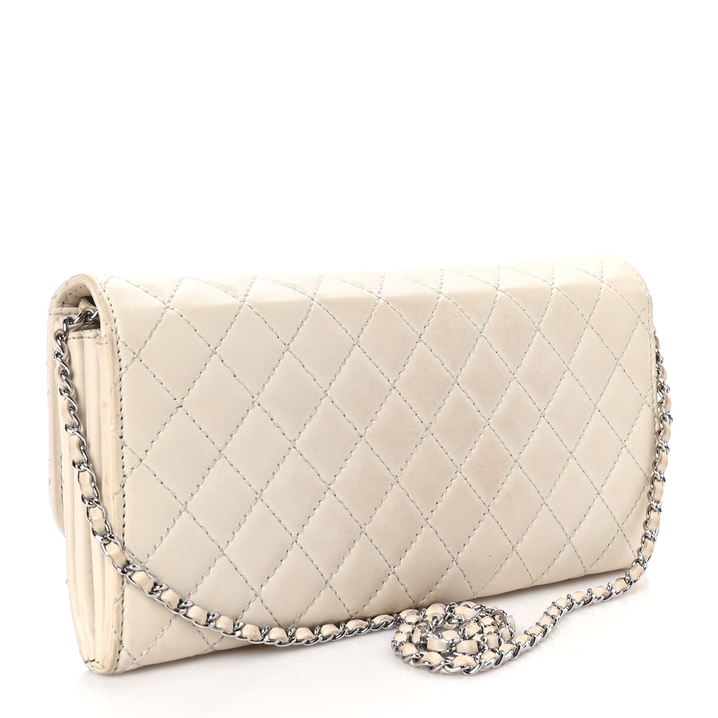 Lambskin Quilted Chain Clutch Flap White
