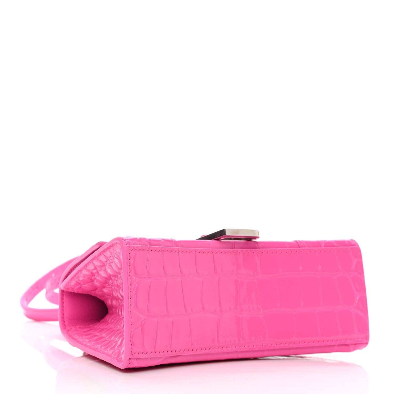 Balenciaga Shiny Calfskin Crocodile Embossed Hourglass Top Handle Bag XS Neon Pink 4 of 12