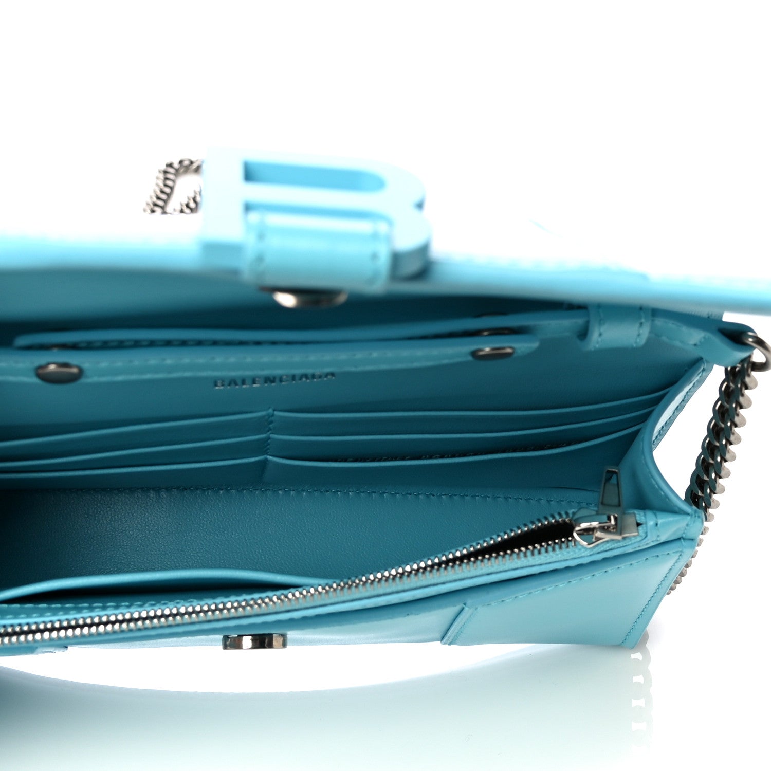 Balenciaga Shiny Box Calfskin Tonal B Hourglass Chain Bag Azur 5 of 9