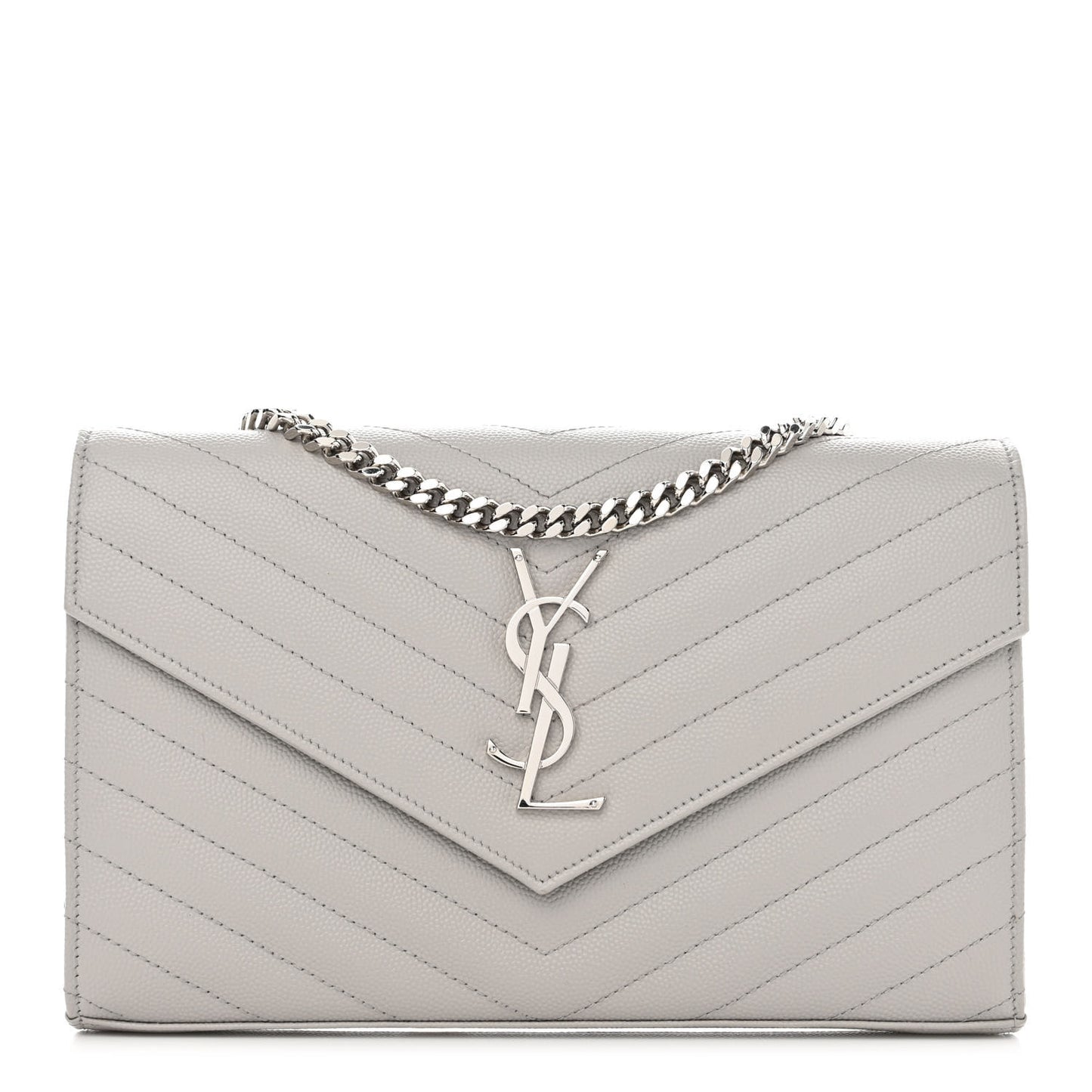 Grain De Poudre Matelasse Chevron Monogram Chain Wallet Light Grey