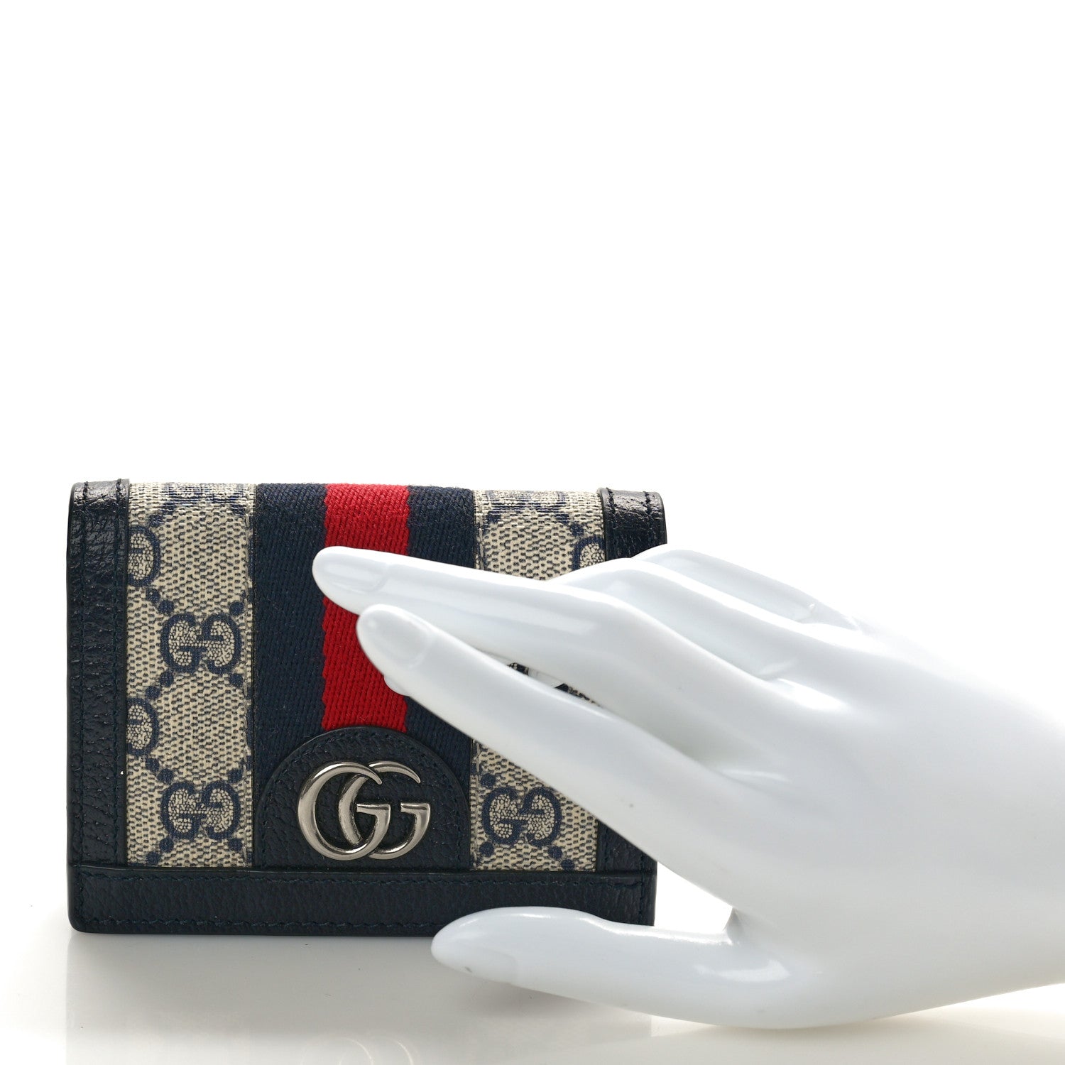 Gucci GG Supreme Monogram Textured Dollar Calfskin Web Ophidia Card Case Beige Blue 2 of 8