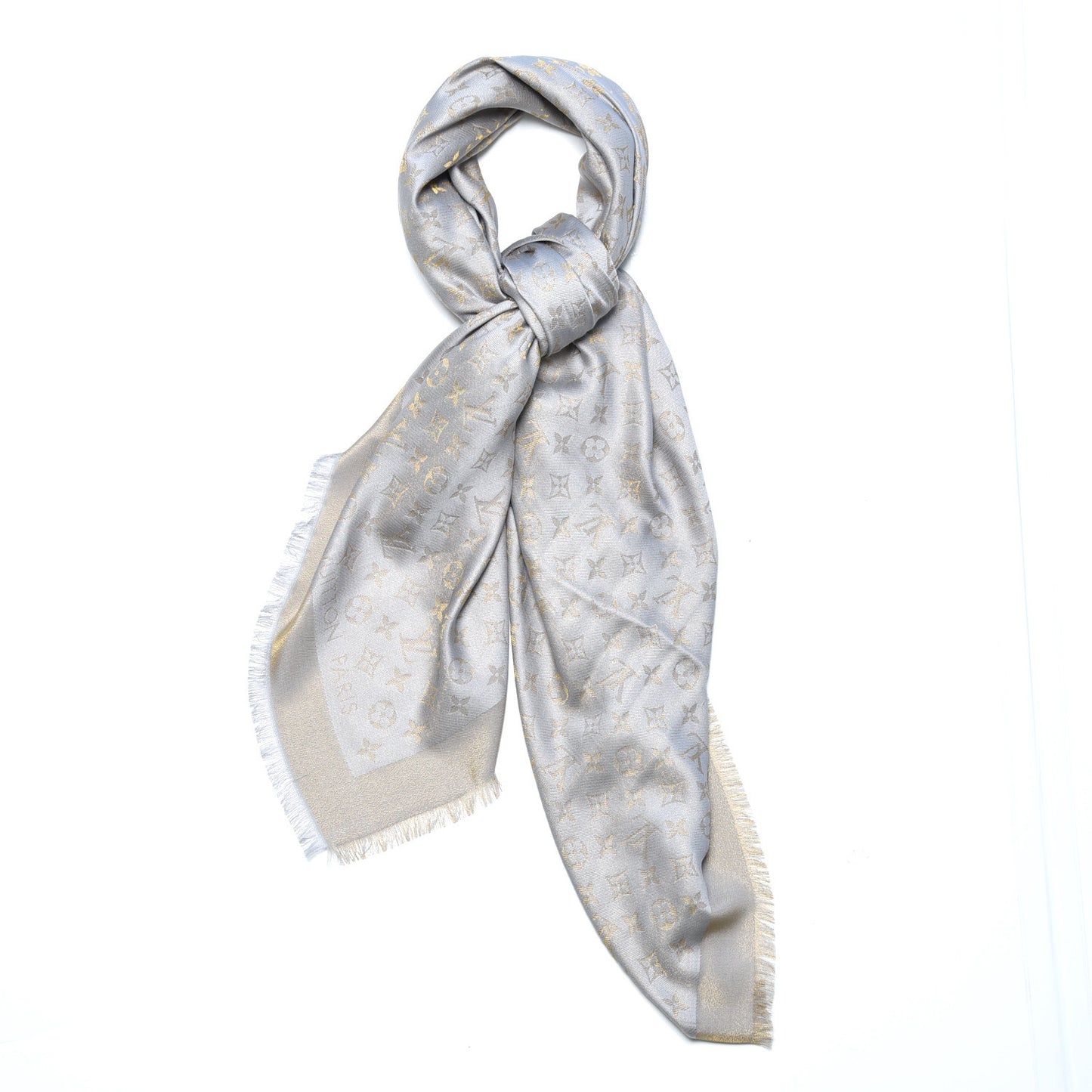 Silk Wool Monogram Shine Shawl Beige
