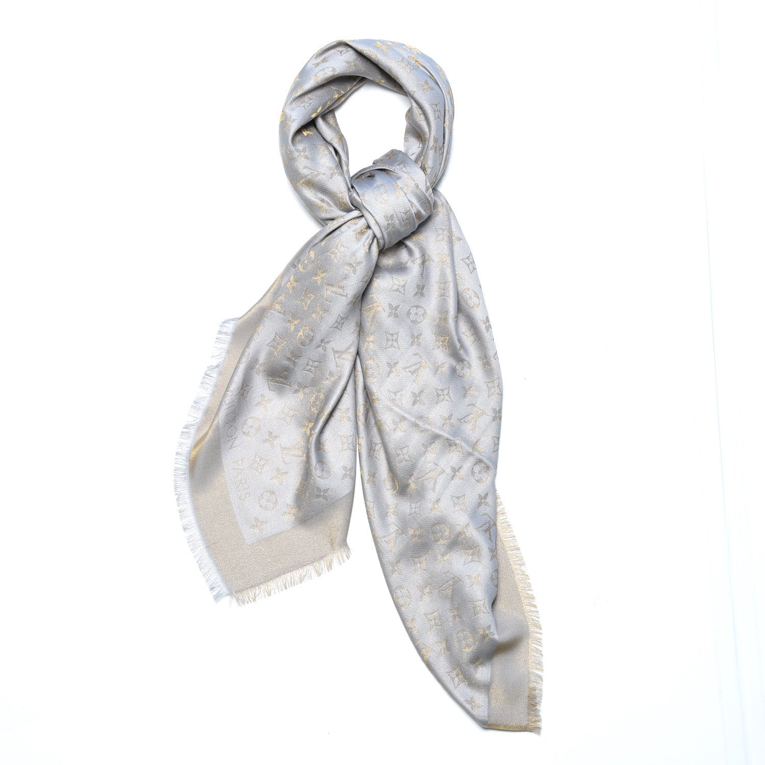 Louis Vuitton Silk Wool Monogram Shine Shawl Beige 3 of 5