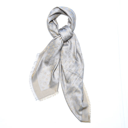 Louis Vuitton Silk Wool Monogram Shine Shawl Beige 3 of 5