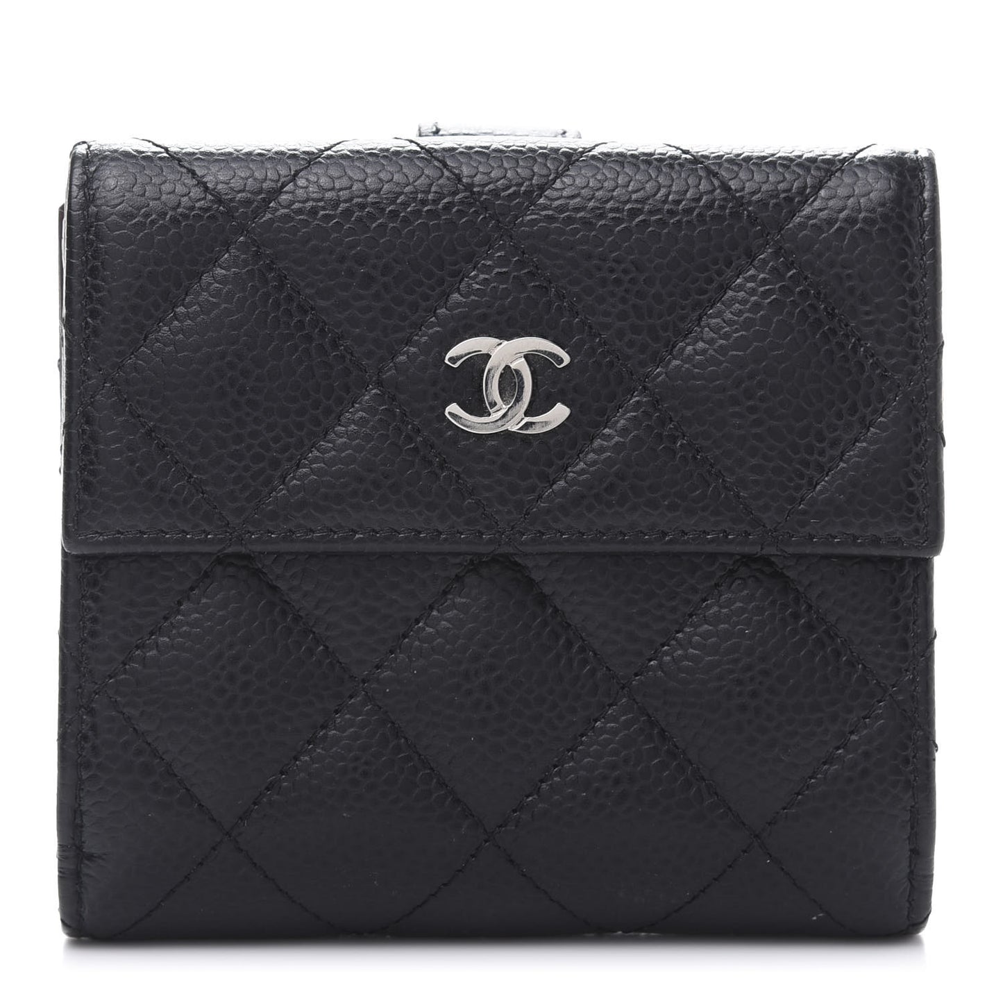 Caviar Quilted Compact French Flap Wallet Black