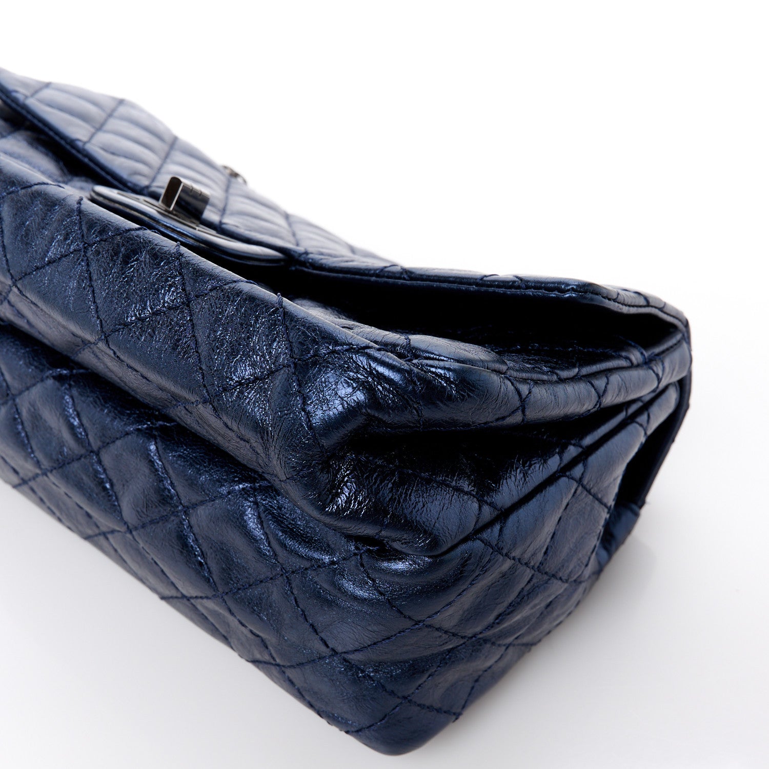 Chanel Metallic Aged Calfskin Quilted Accordion Reissue 2.55 Flap Blue 13 of 14