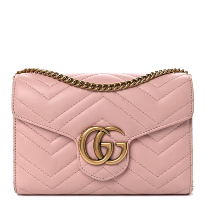 Gucci Calfskin Matelasse GG Marmont Chain Wallet Perfect Pink 1 of 13