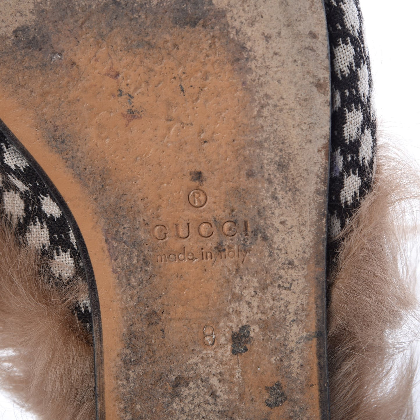 Canvas Fur Mens Princetown Slippers 8 Black White