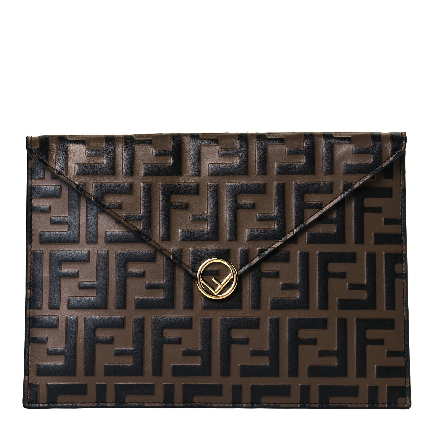 Vitello Soft F is Fendi Bi-Color FF 1974 Embossed Envelope Pouch Maya Black