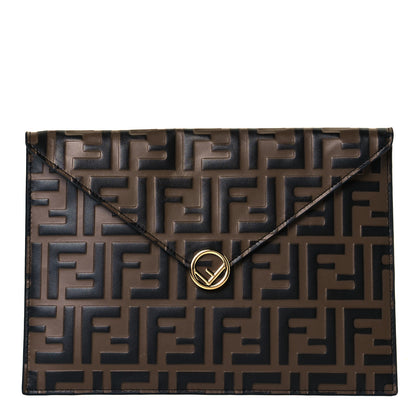 Fendi Vitello Soft F is Fendi Bi-Color FF 1974 Embossed Envelope Pouch Maya Black 1 of 7