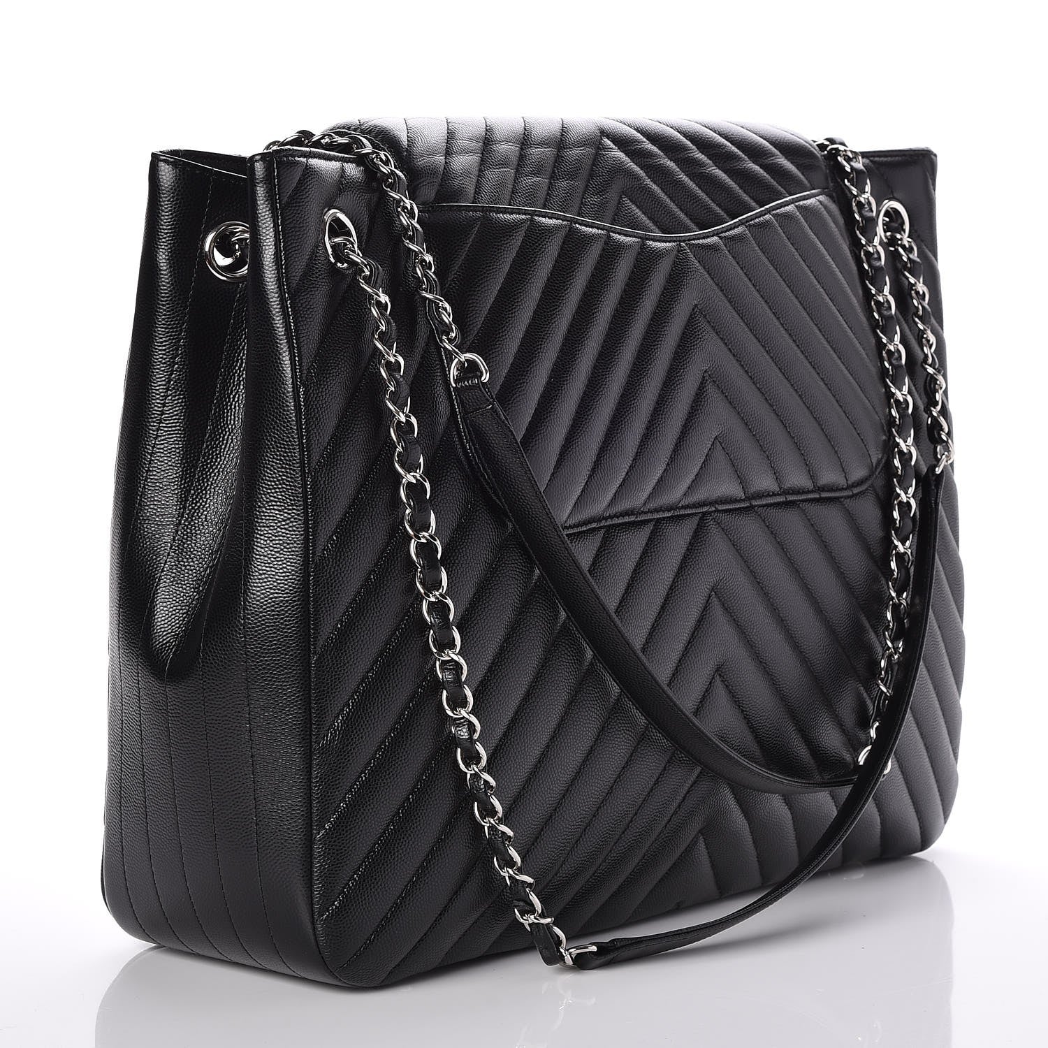 Chanel Caviar Chevron Quilted Flap Tote Black 3 of 7