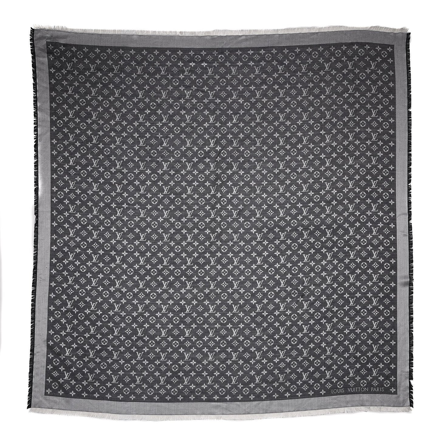 Silk Wool Monogram Denim Shawl Black Silver