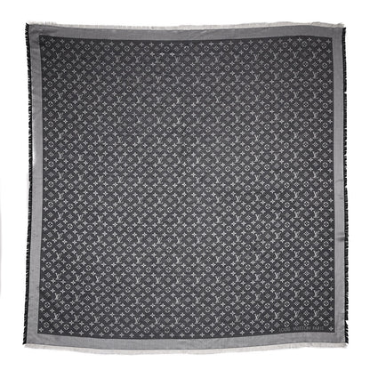 Louis Vuitton Silk Wool Monogram Denim Shawl Black Silver 1 of 8