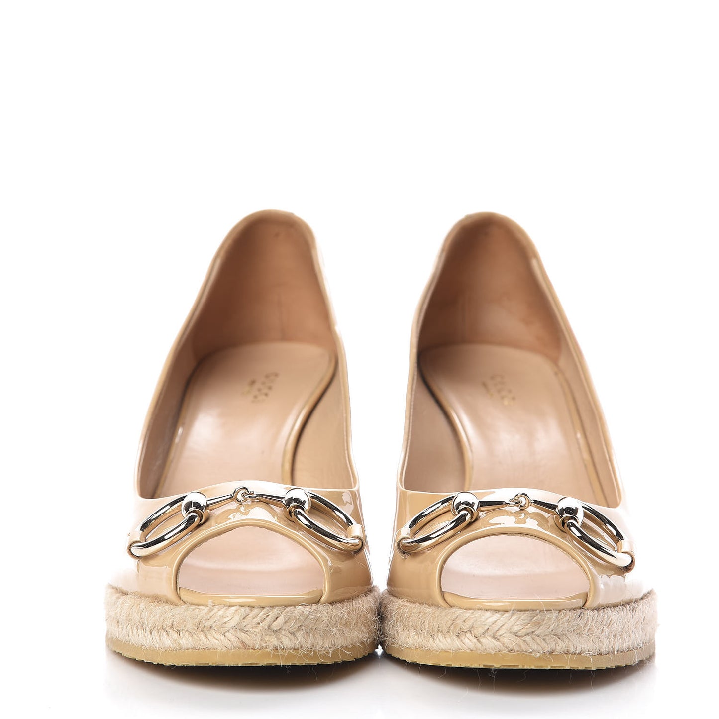 Vernice Crystal Horsebit Open Toe Espadrille Wedges 39 Beige