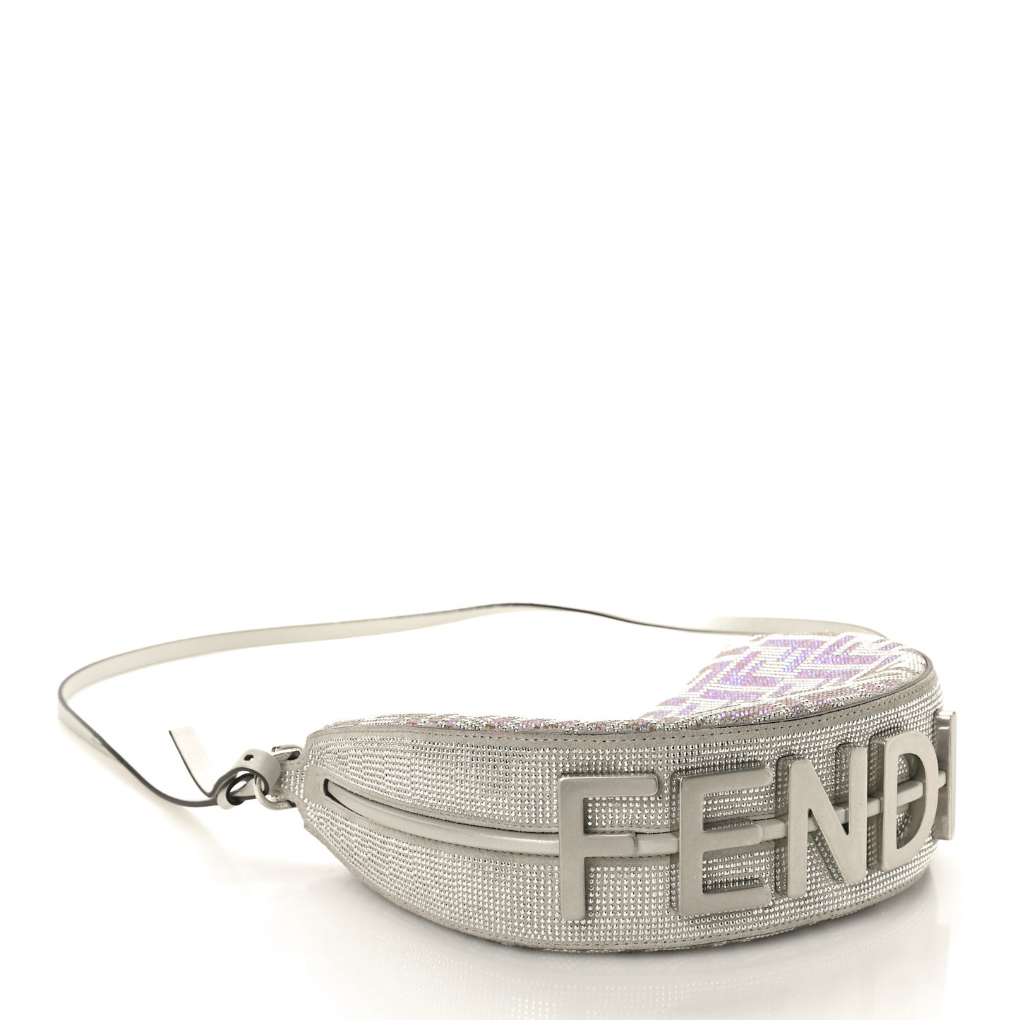 Iridescent Crystal Vitello Laminato Suede FF Mini Fendigraphy Hobo Bag Capuccino