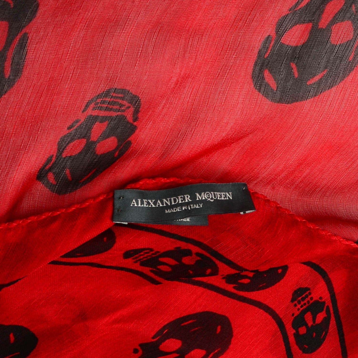 Alexander McQueen Silk Chiffon Skull Scarf Red Black 5 of 6