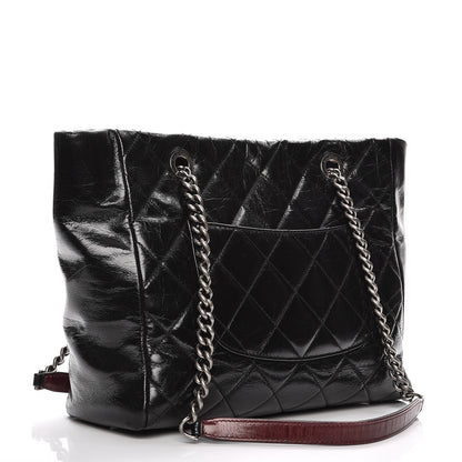 Chanel Glazed Calfskin Quilted Small Duo Color Tote Black 4 of 14