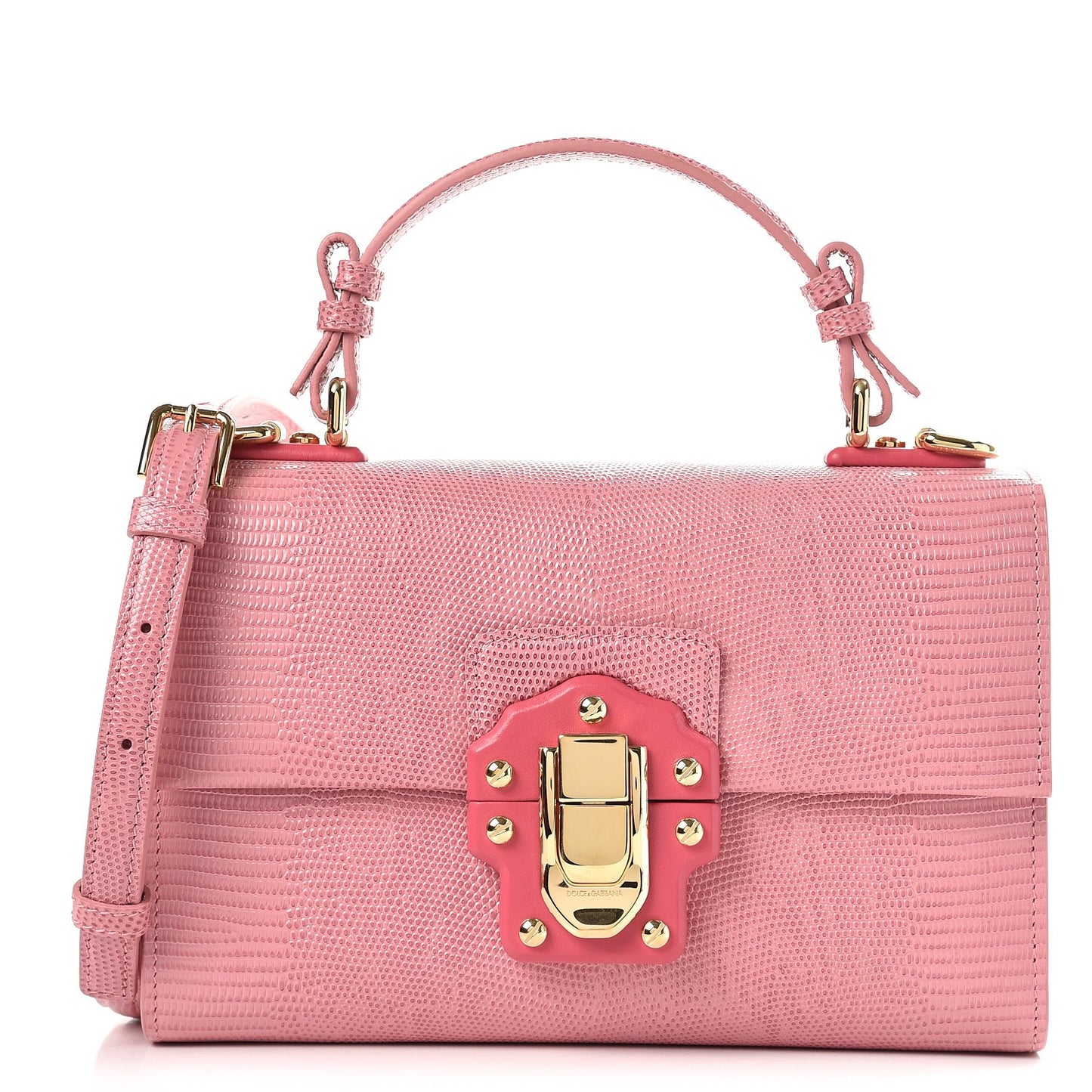 Iguana Calfskin Embossed Lucia Top Handle Bag Pink
