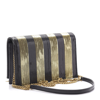 Saint Laurent Sequin Striped Classic Monogram Kate Tassel Chain Wallet Black Gold 3 of 13