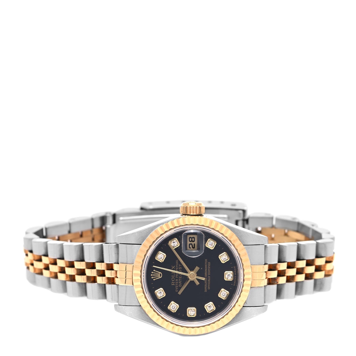 Rolex Stainless Steel 18K Yellow Gold Diamond 26mm Oyster Perpetual Datejust Watch Black 69173 2 of 4