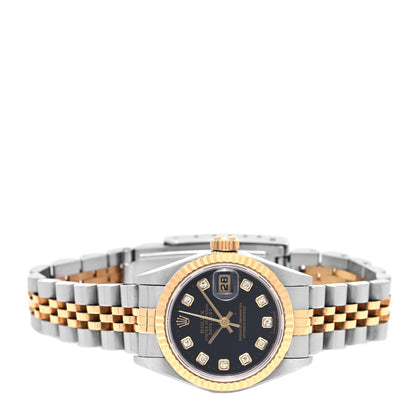 Rolex Stainless Steel 18K Yellow Gold Diamond 26mm Oyster Perpetual Datejust Watch Black 69173 2 of 4