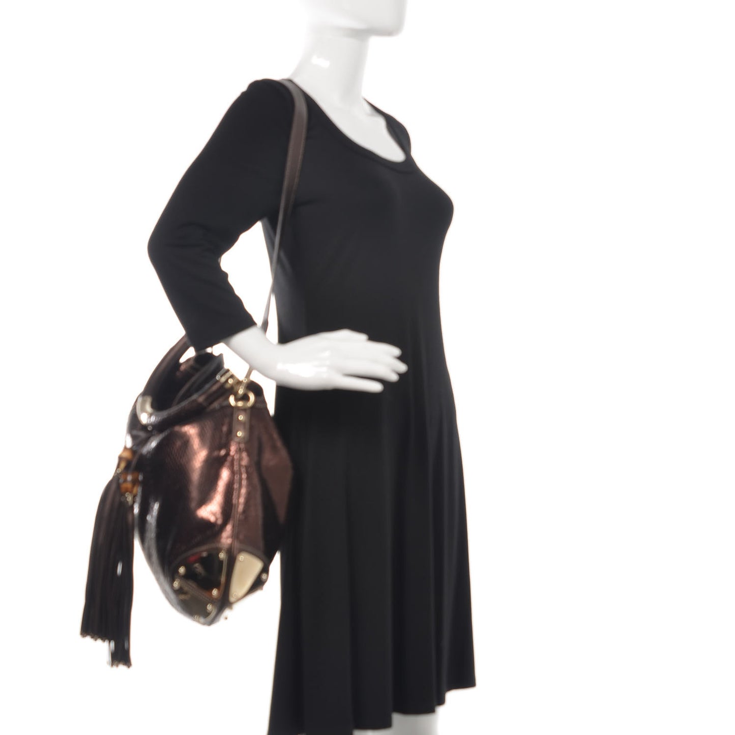 Python Large Indy Top Handle Hobo Metallic Brown