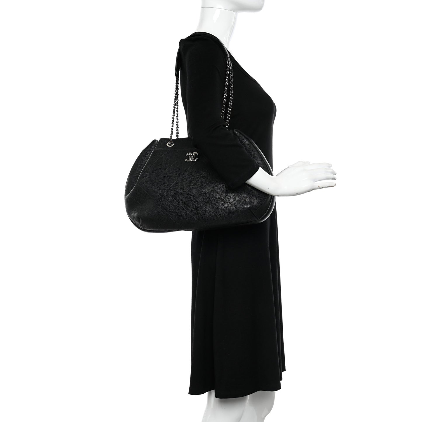 Grained Calfskin Stitched Accordion Shoulder Bag Black