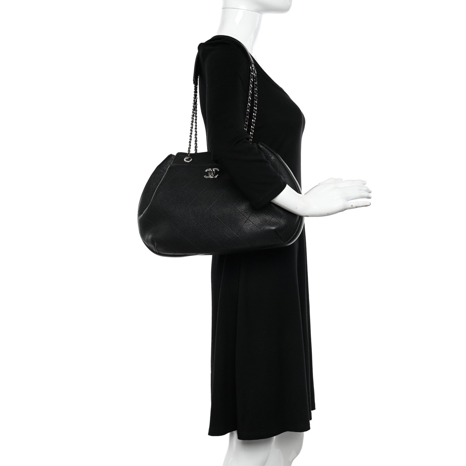 Chanel Grained Calfskin Stitched Accordion Shoulder Bag Black 2 of 12