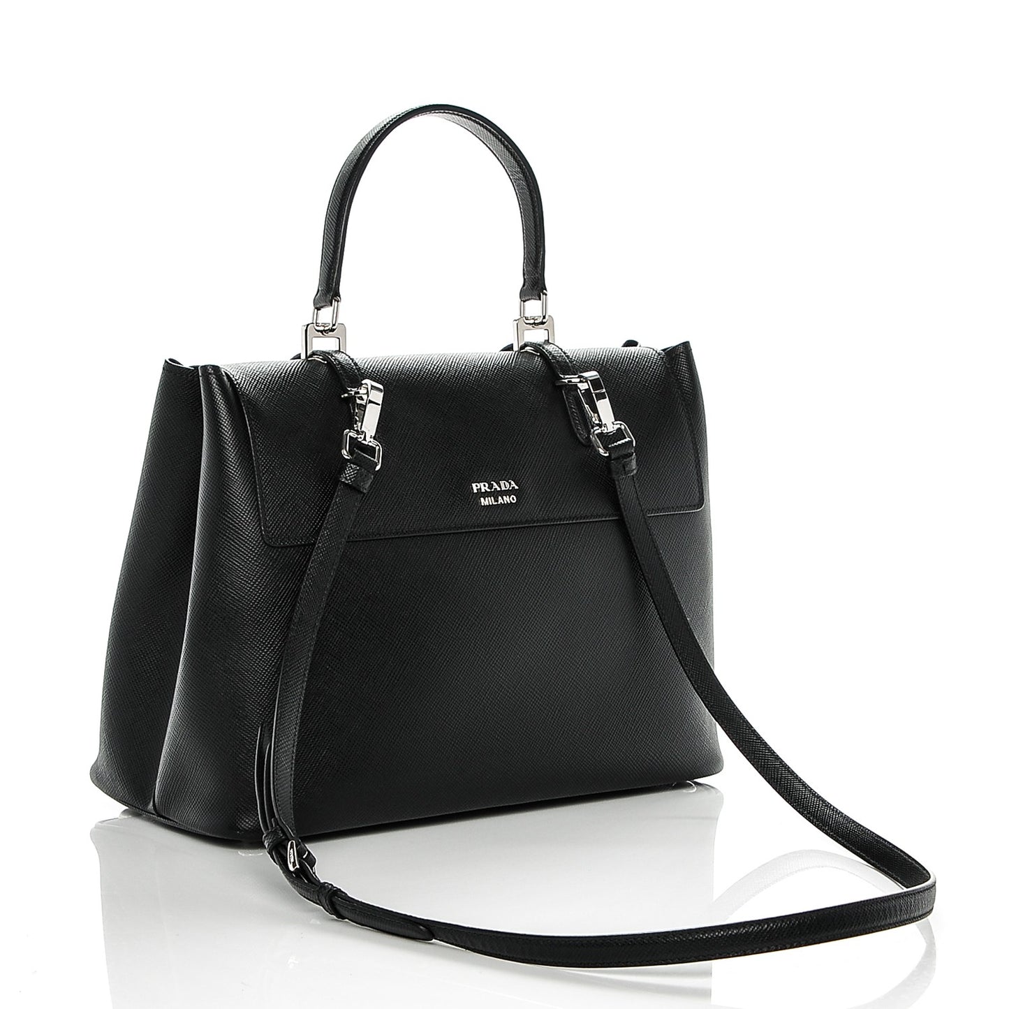Saffiano Cuir Convertible Top Handle Tote Nero Black