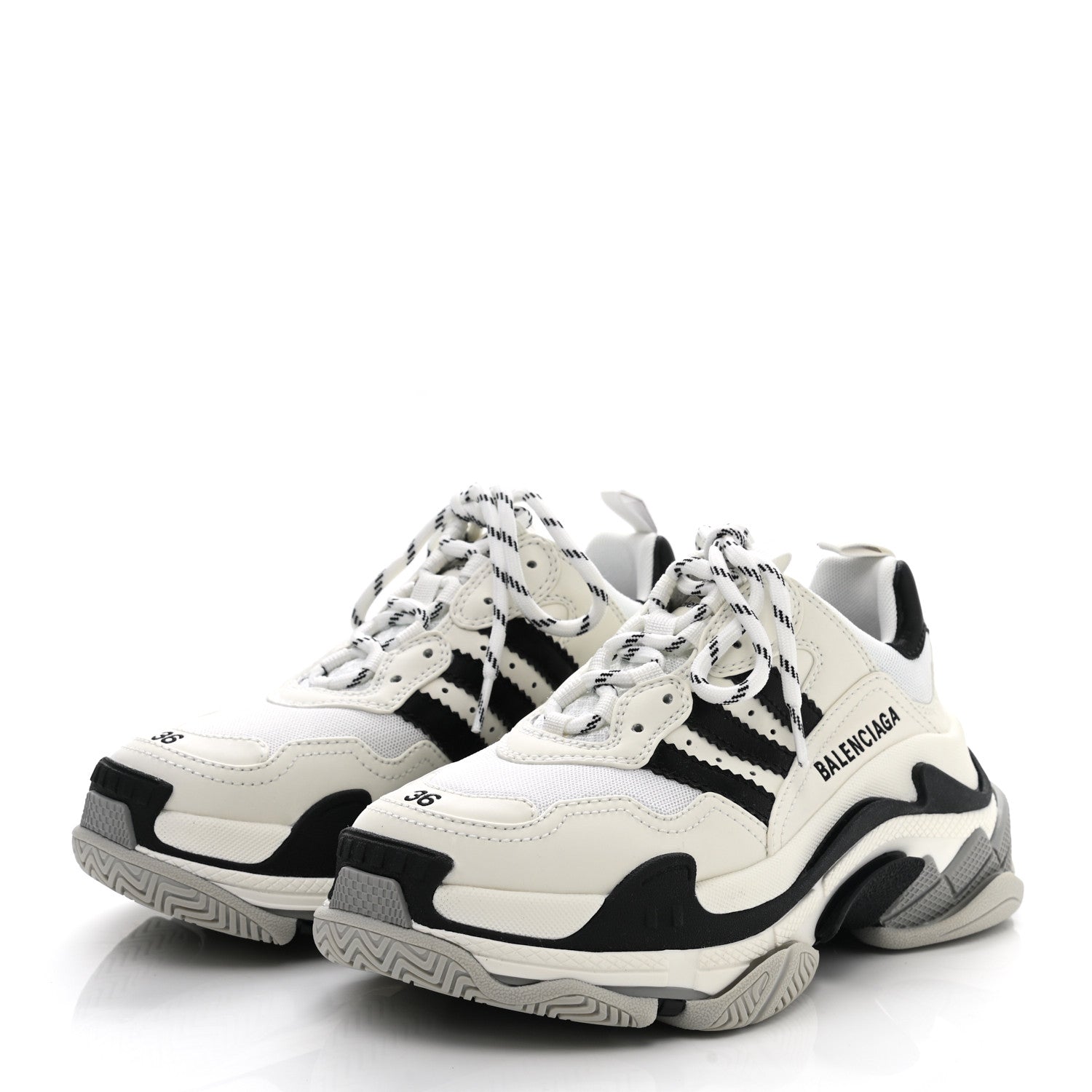 Balenciaga X ADIDAS Fabric Mesh Womens Triple S Sneakers 36 White Black Light Grey Grey 3 of 7
