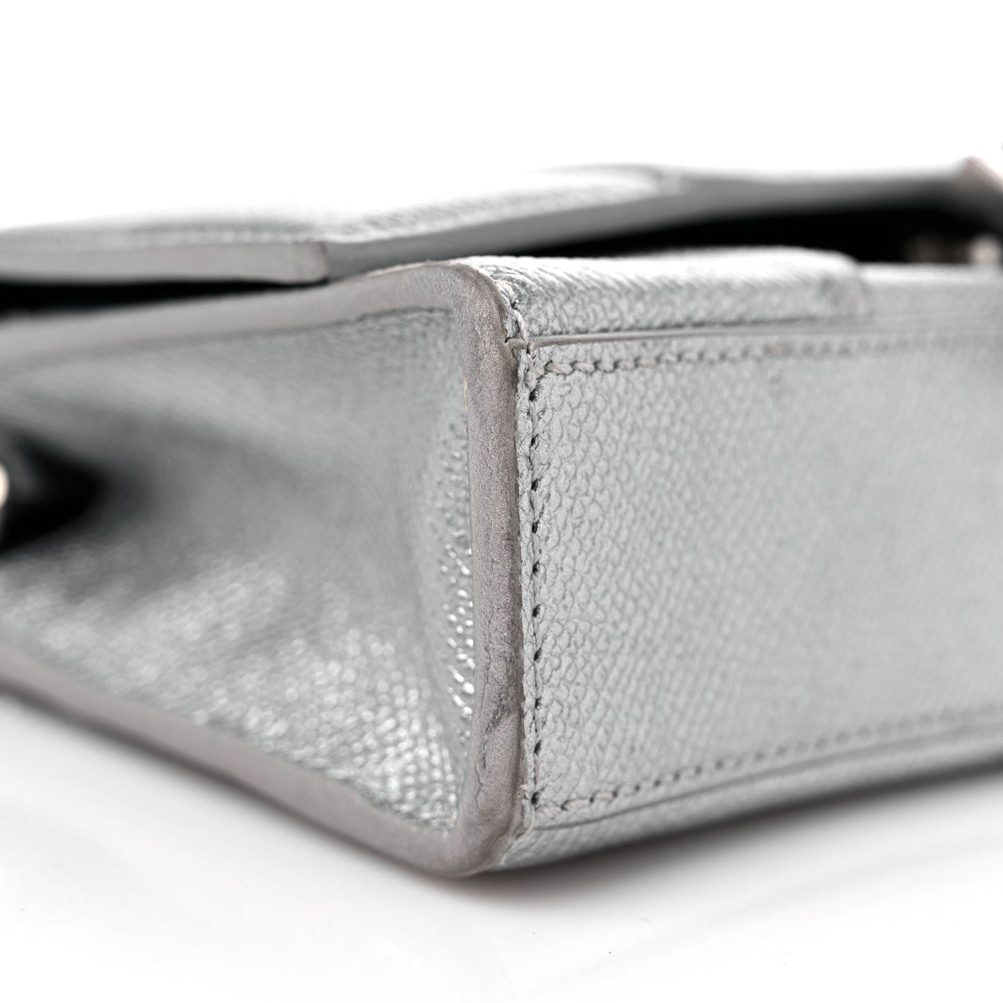 Metallic Grained Calfskin Hourglass Chain Bag Silver