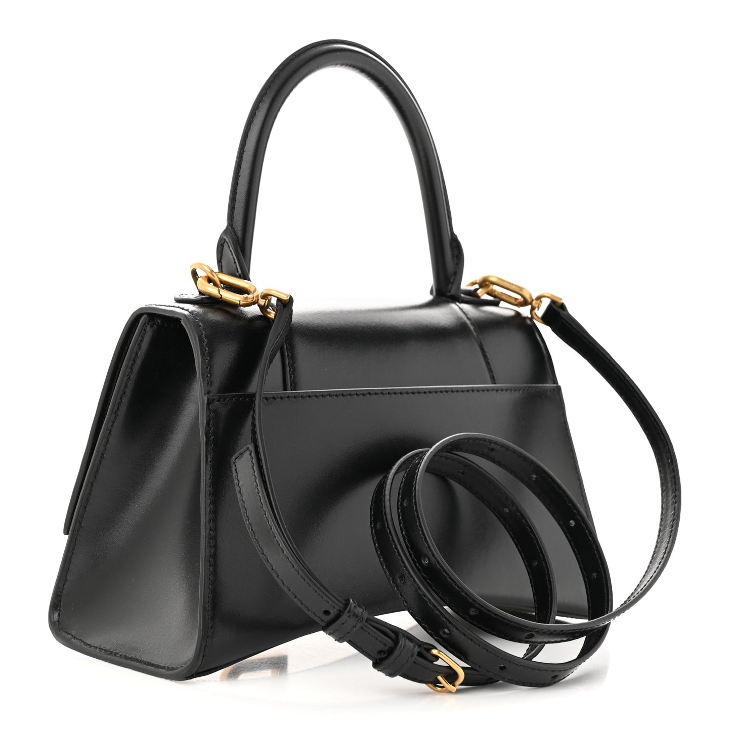 Shiny Box Calfskin Small Hourglass Top Handle Bag Black