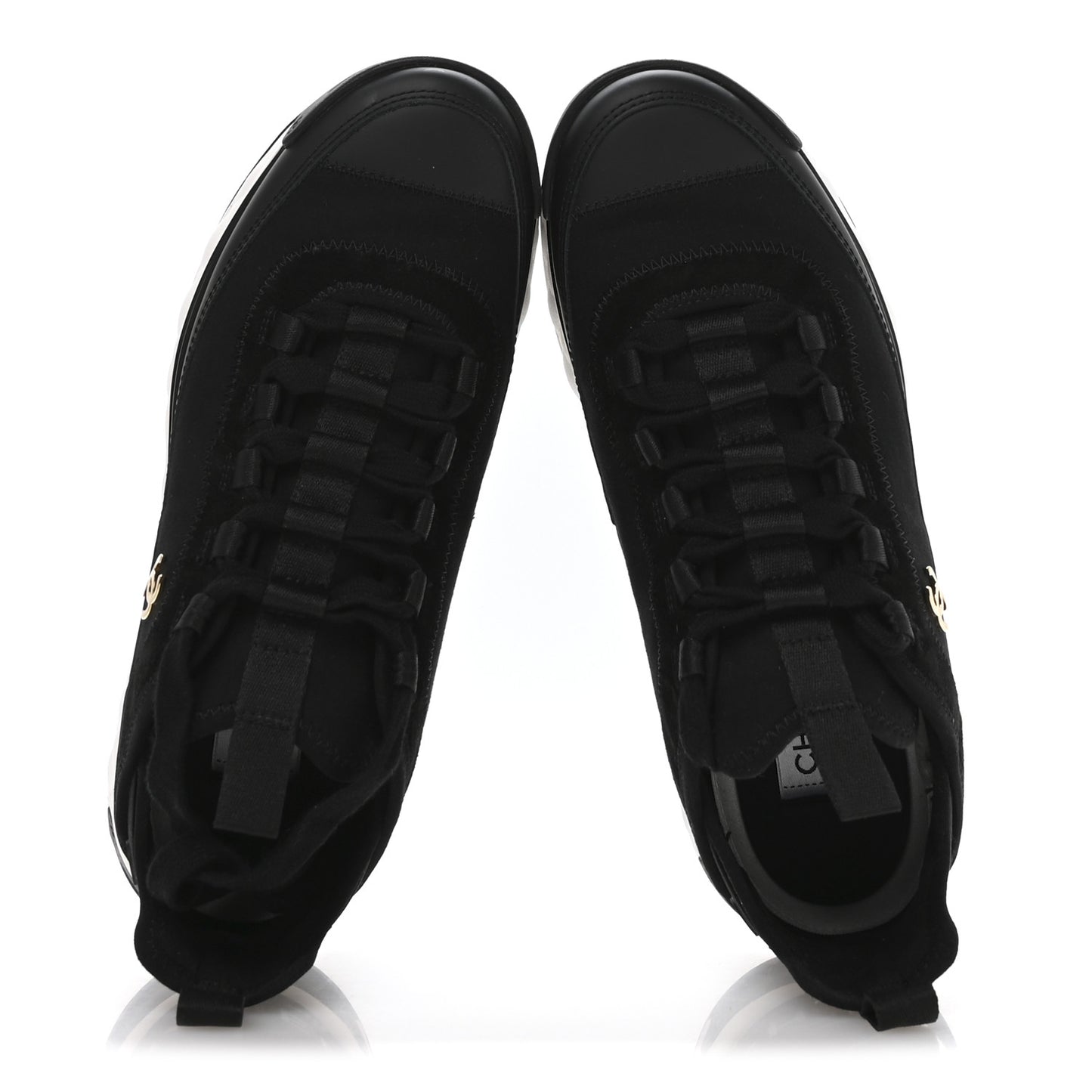 Velvet Calfskin Mixed Fibers CC Sneakers 37.5 Black