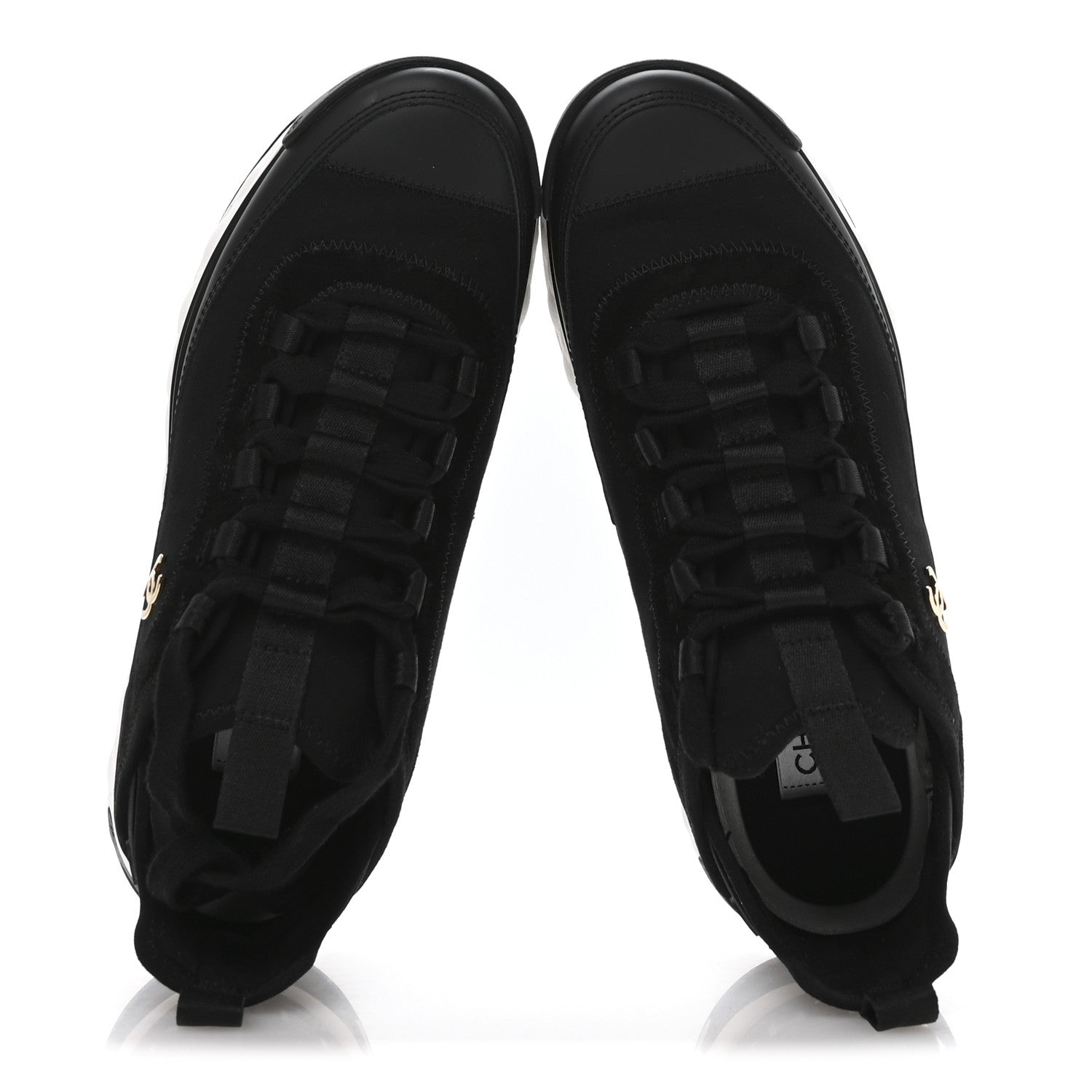 Chanel Velvet Calfskin Mixed Fibers CC Sneakers 37.5 Black 2 of 8