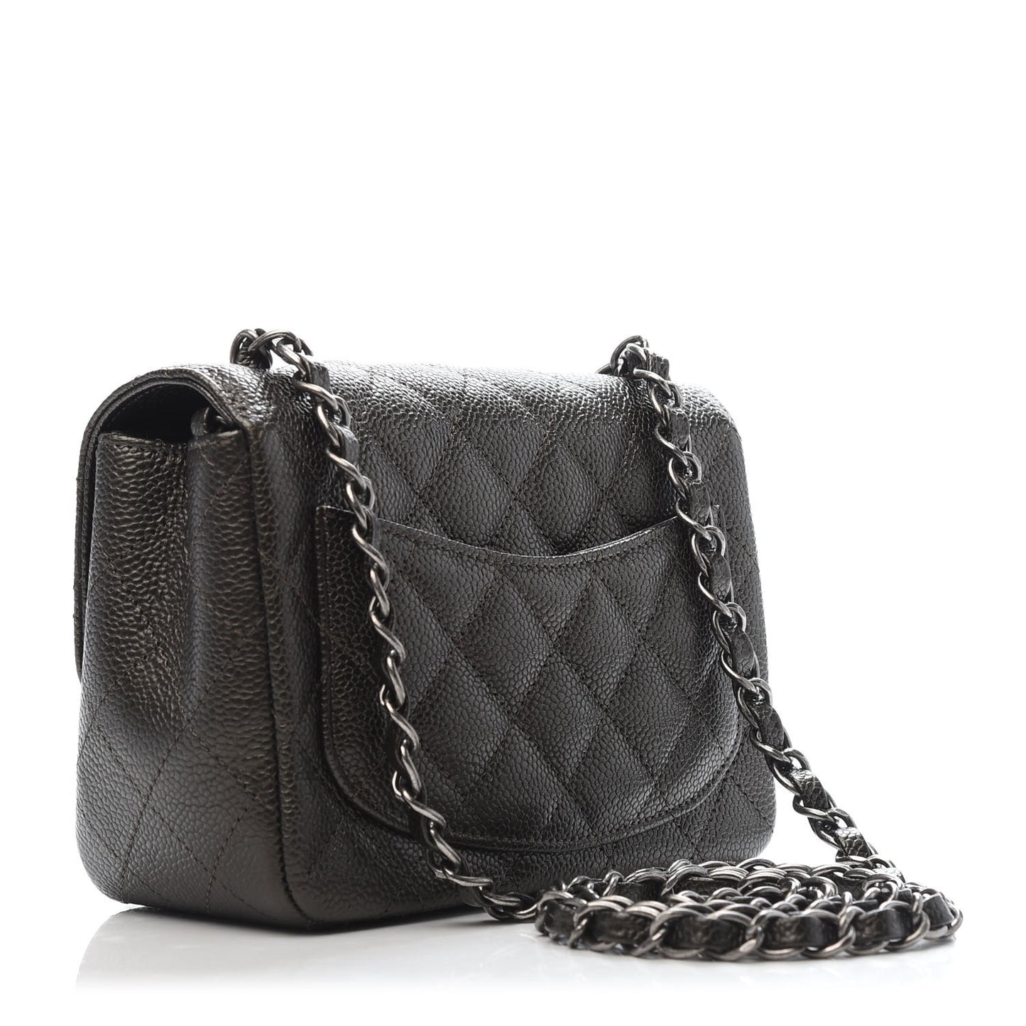 Metallic Caviar Quilted Mini Square Flap Dark Charcoal
