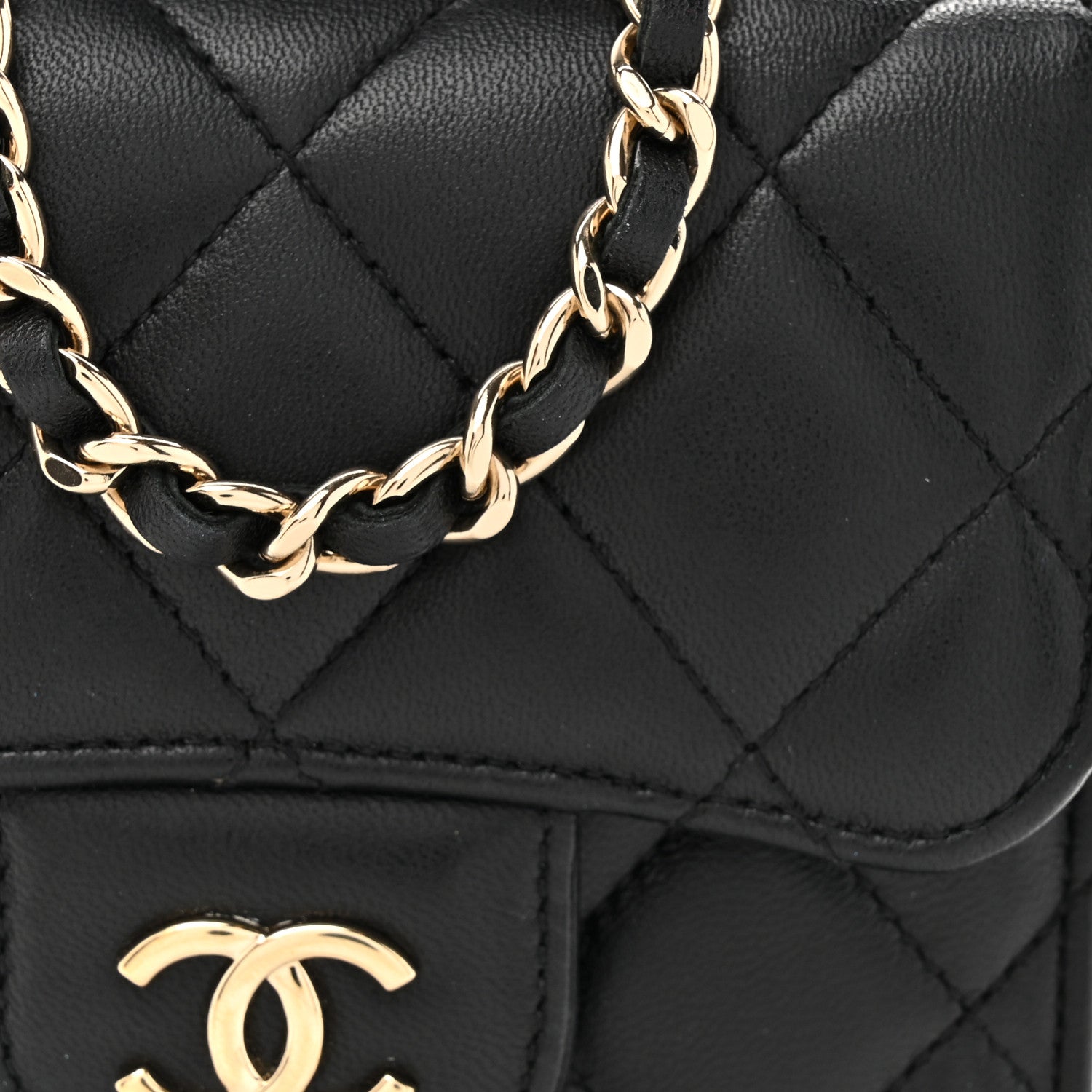 Chanel Lambskin Quilted Top Handle Flap Clutch With Chain Black 8 of 10