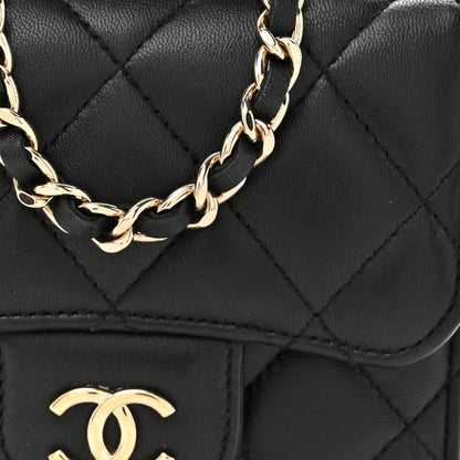 Chanel Lambskin Quilted Top Handle Flap Clutch With Chain Black 8 of 10