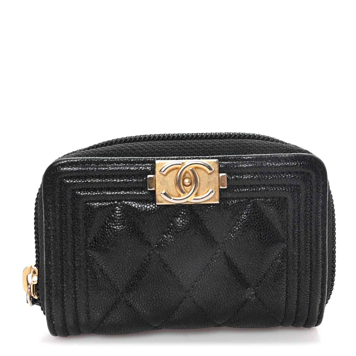 Chanel Caviar Quilted Boy Zip Around Coin Purse Wallet Black 1 of 8
