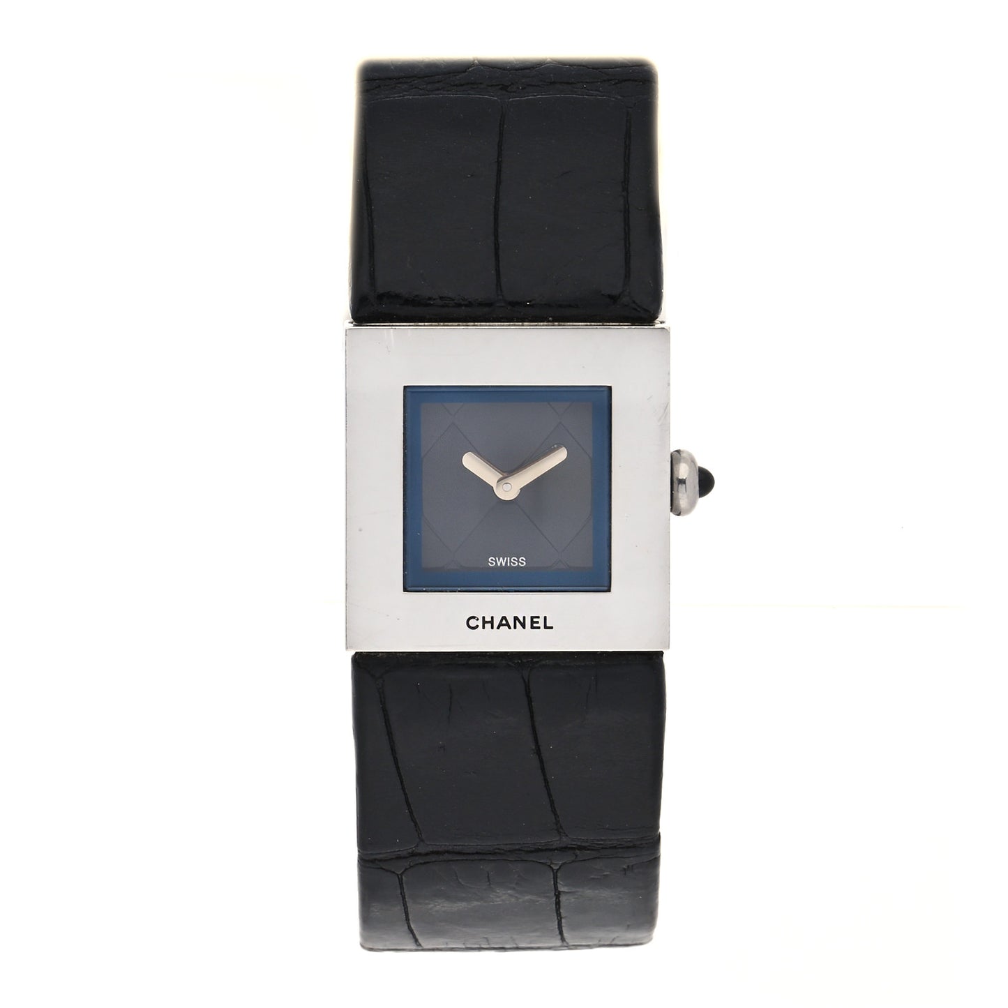Stainless Steel Alligator 19mm Matelasse Quartz Watch Black